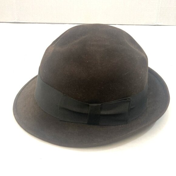 Vintage Richman Steins Fedora Hat Brown 7 3/8 Inch Velour Bow 11856 - Picture 1 of 14